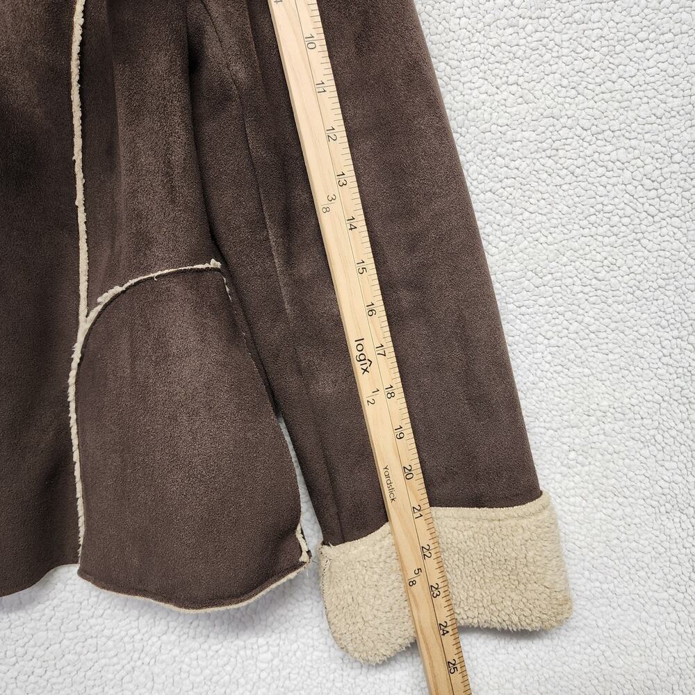 Vintage Old Navy Womens Faux Suede Jacket Size L Brown Sherpa Lined Buckle Y2K - Picture 11 of 14